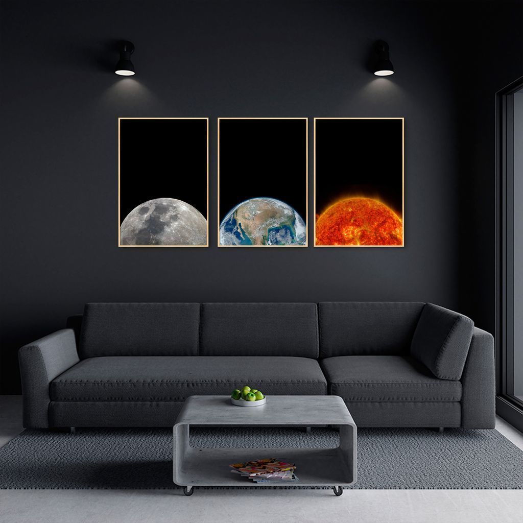 Quadro Terra Lua e Sol 142x100 3-100x70 Filete Marfim