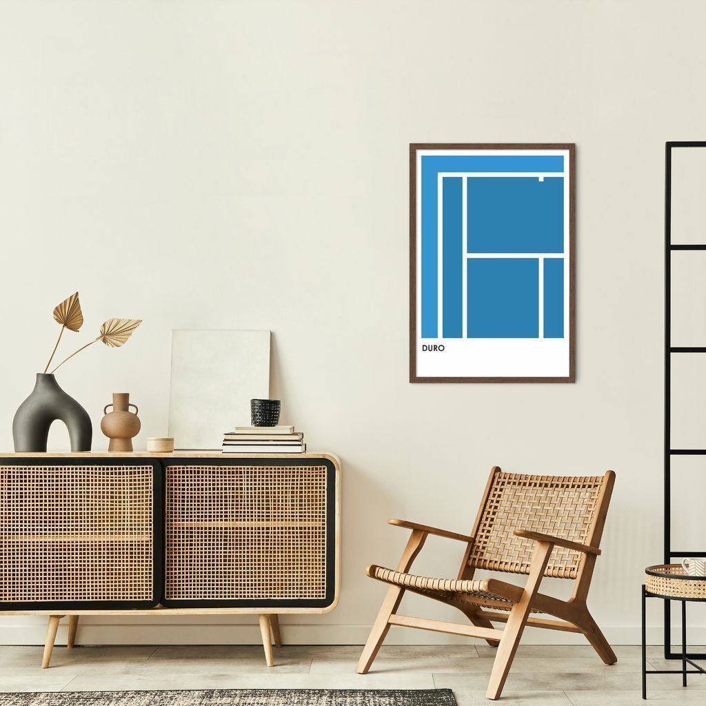 Quadro Tipos de Quadra Tênis AO 43x30 Caixa Marrom