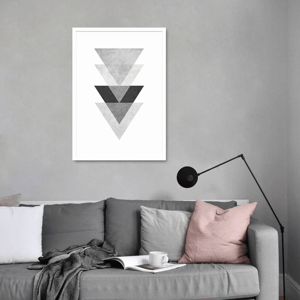 Quadro Triângulo Escandinavo Cinza 100x70 Caixa Branco