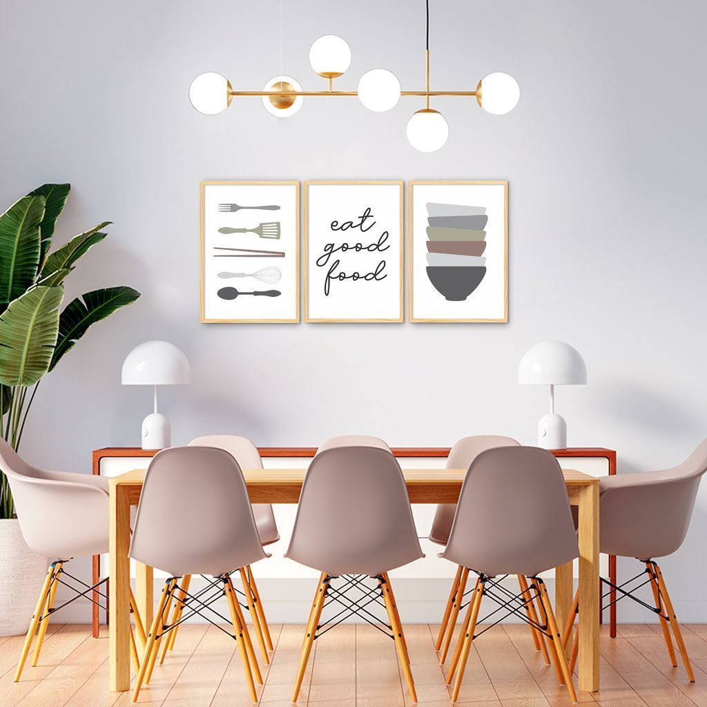 Quadro Trio Cozinha Divertida 133x60 3-60x43 Caixa Marfim