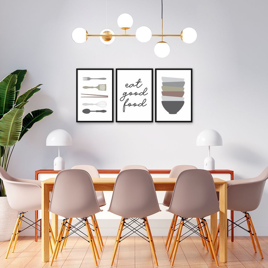 Quadro Trio Cozinha Divertida 133x60 3-60x43 Caixa Preto