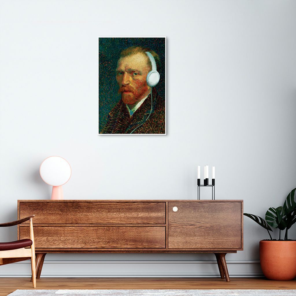 Quadro Van Gogh com Fones de Ouvido 86x60 Filete Branco