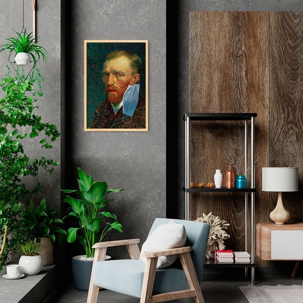Quadro Van Gogh de Máscara Pandemia 100x70 Caixa Marfim
