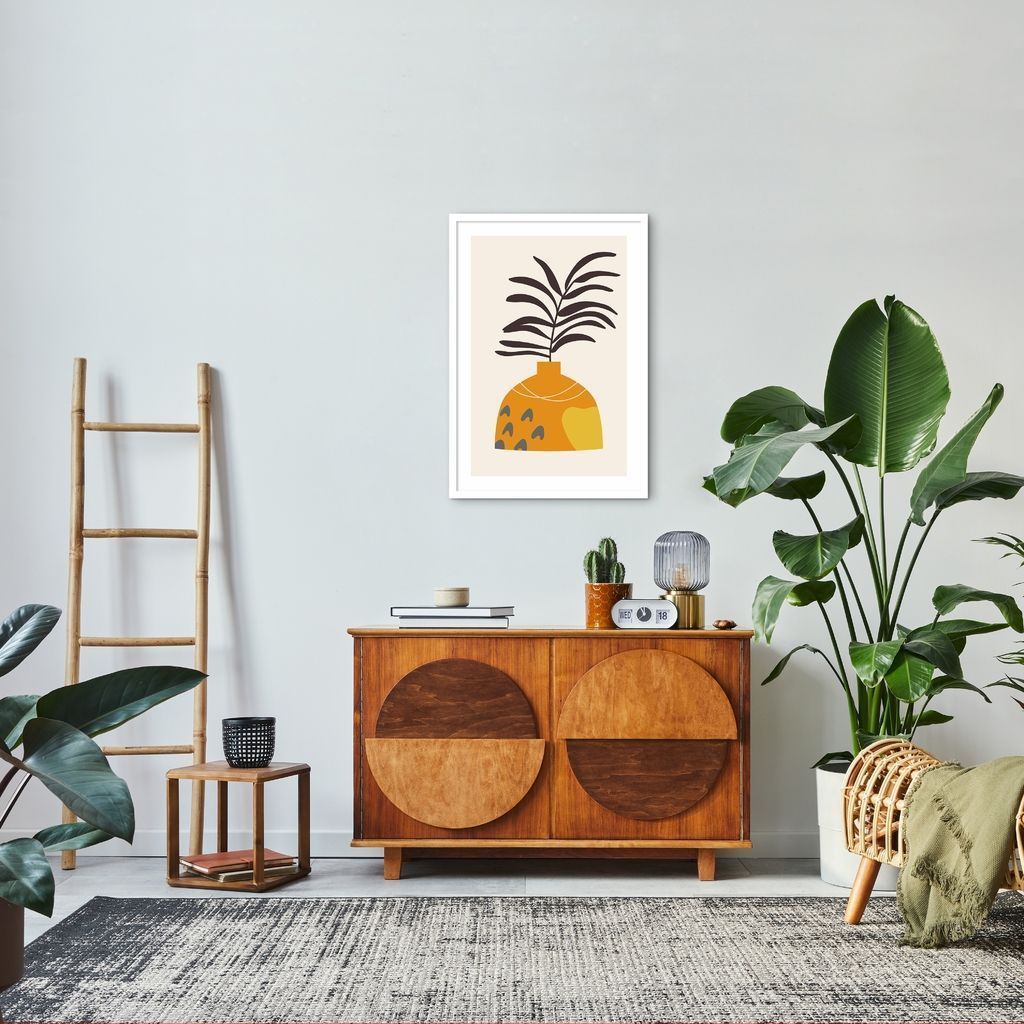 Quadro Vaso Boho Laranja 100x70 Caixa Branco