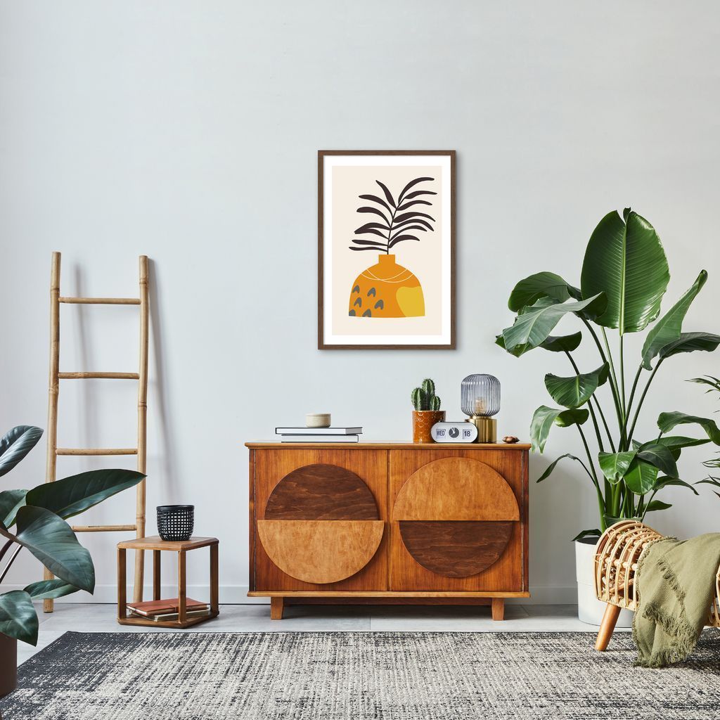 Quadro Vaso Boho Laranja 100x70 Caixa Marrom