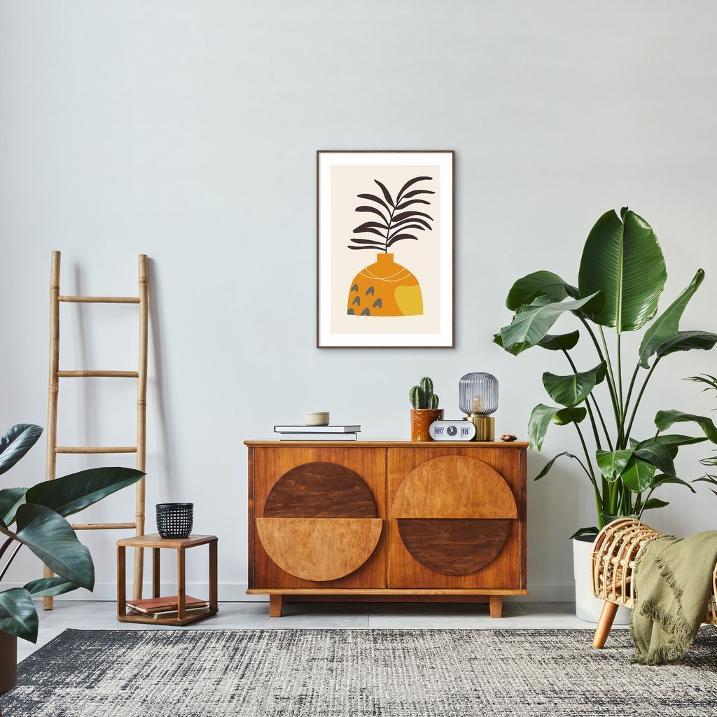 Quadro Vaso Boho Laranja 60x43 Filete Marrom