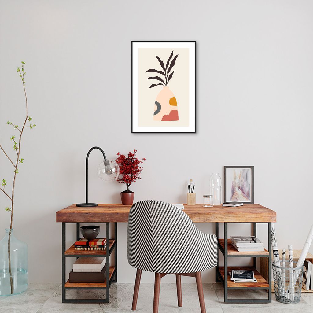 Quadro Vaso Boho Salmão 43x30 Filete Preto