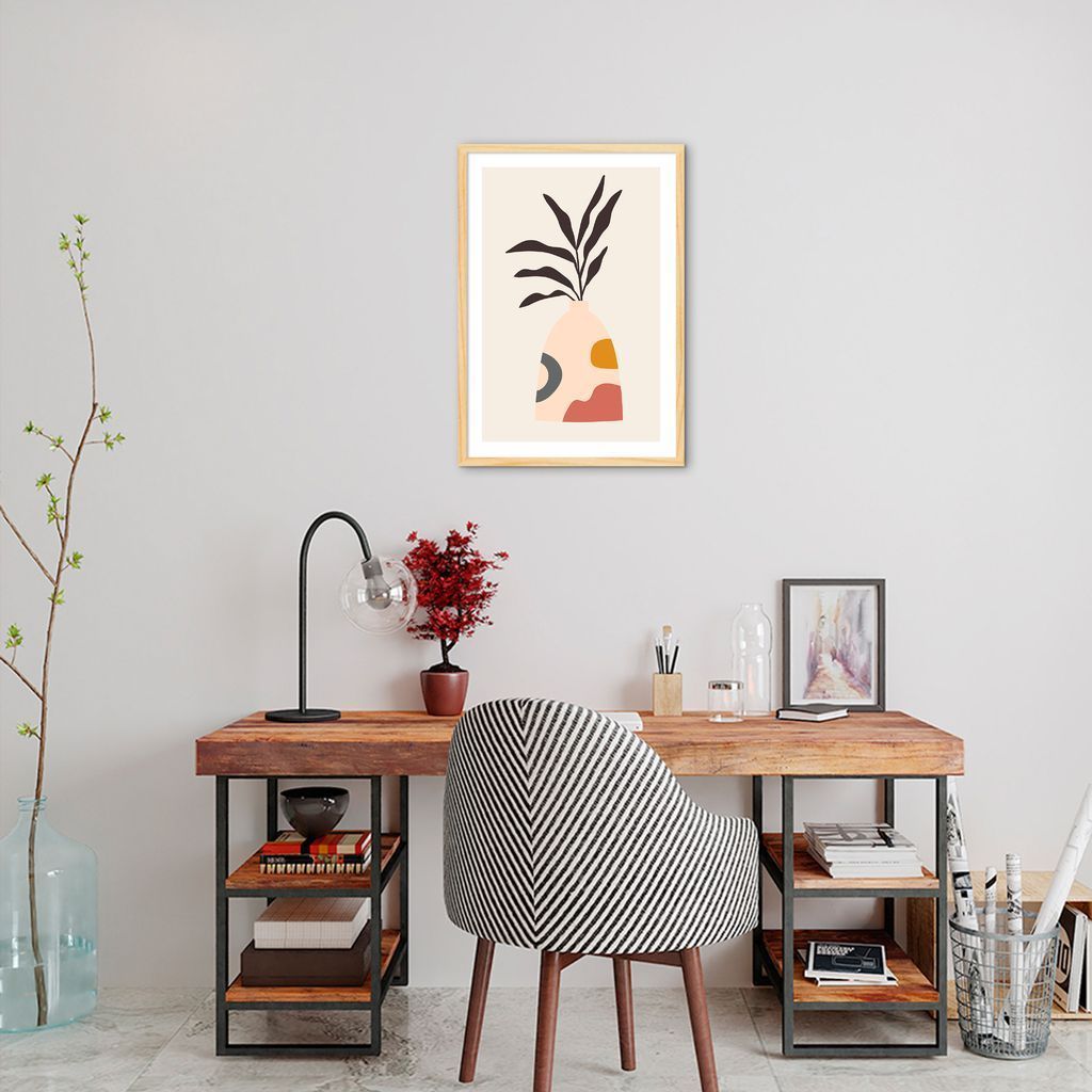 Quadro Vaso Boho Salmão 60x43 Caixa Marfim