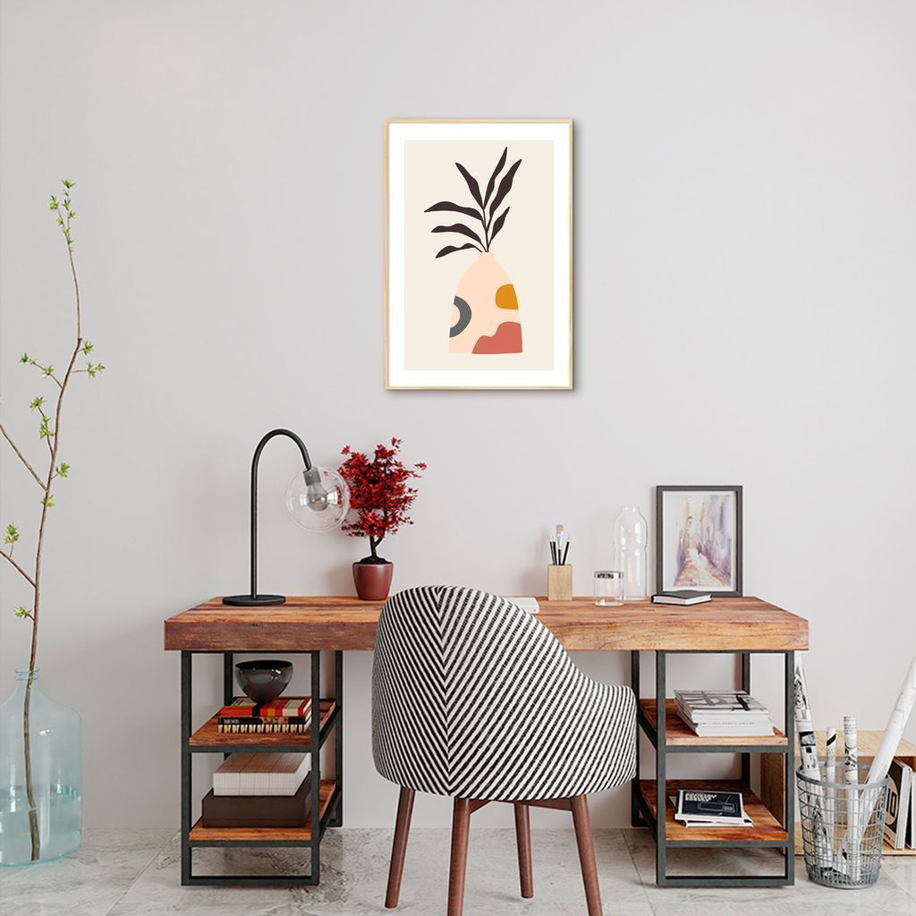 Quadro Vaso Boho Salmão 60x43 Filete Marfim