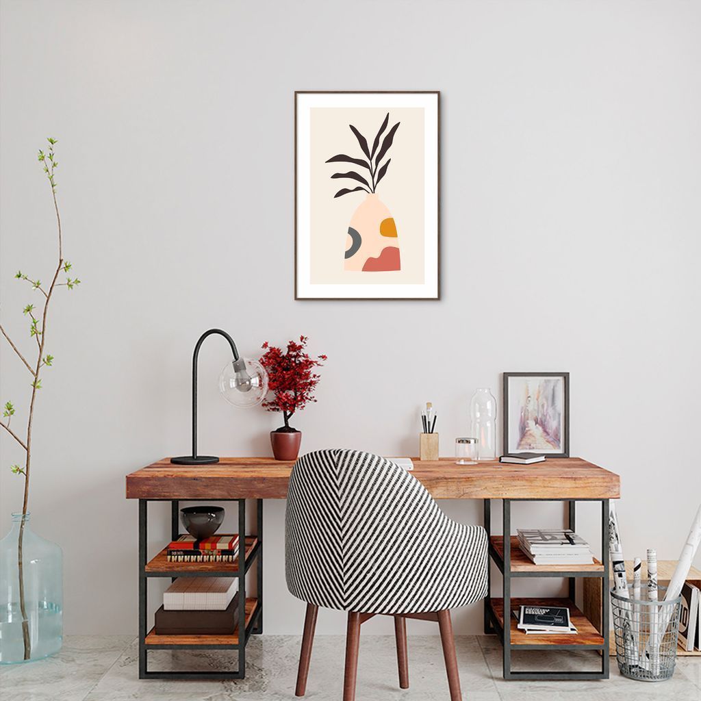 Quadro Vaso Boho Salmão 60x43 Filete Marrom