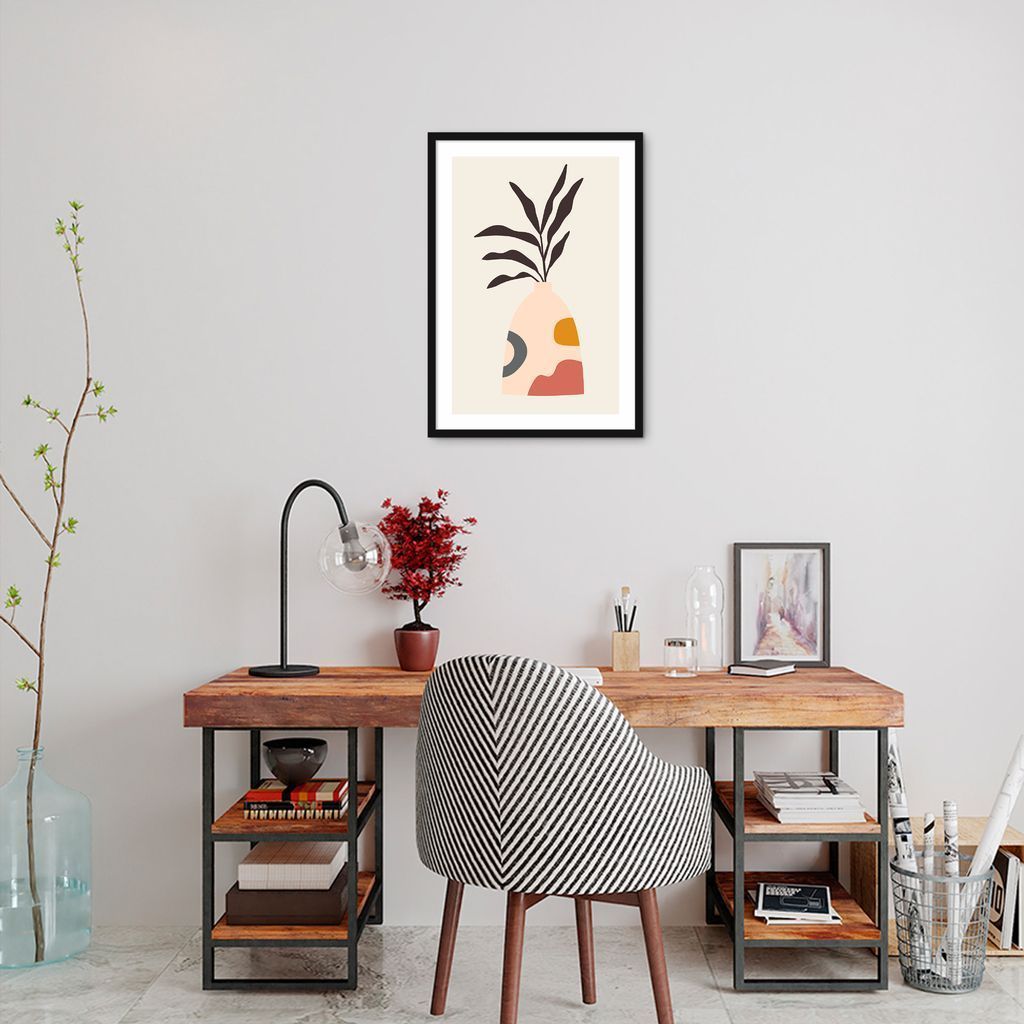Quadro Vaso Boho Salmão 86x60 Caixa Preto