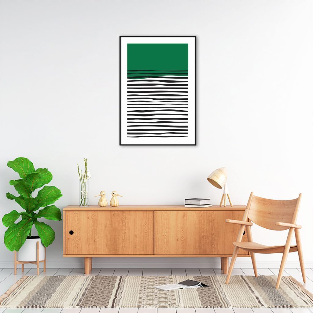 Quadro Verde Linhas Abstratas 100x70 Filete Preto
