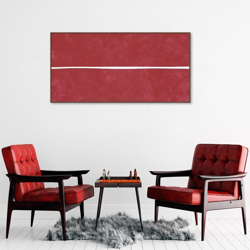 Quadro Vermelho Linha Minimalista 60x30 Filete Marrom