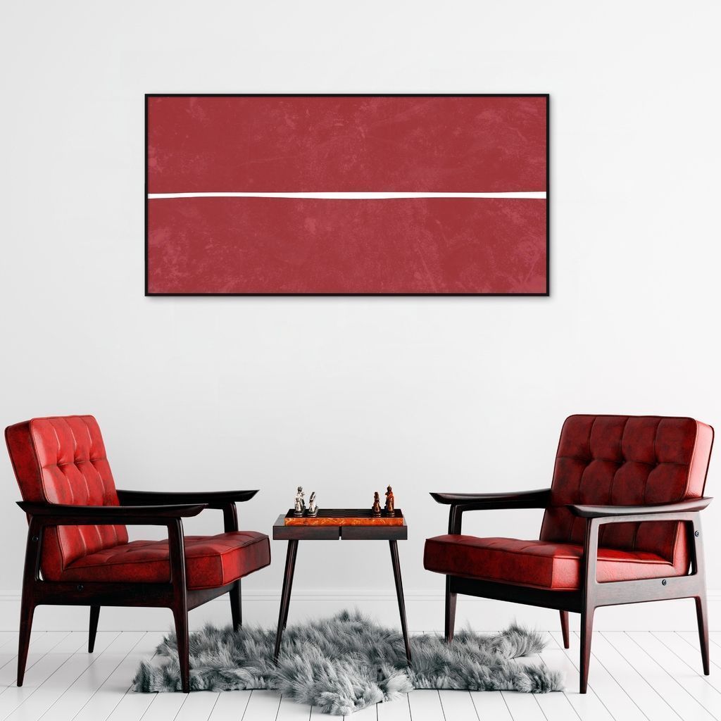 Quadro Vermelho Linha Minimalista 60x30 Filete Preto