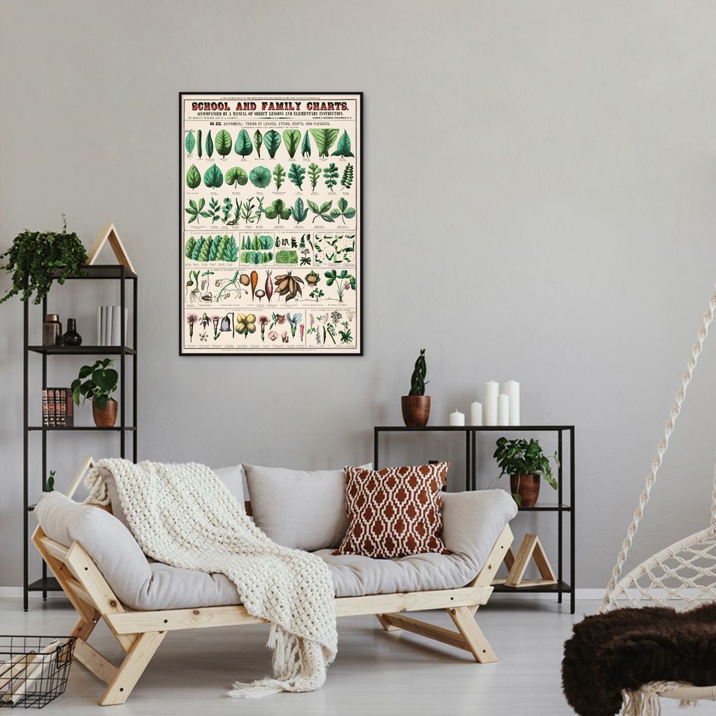 Quadro Vintage Botânica Folhas e Plantas 100x70 Filete Preto