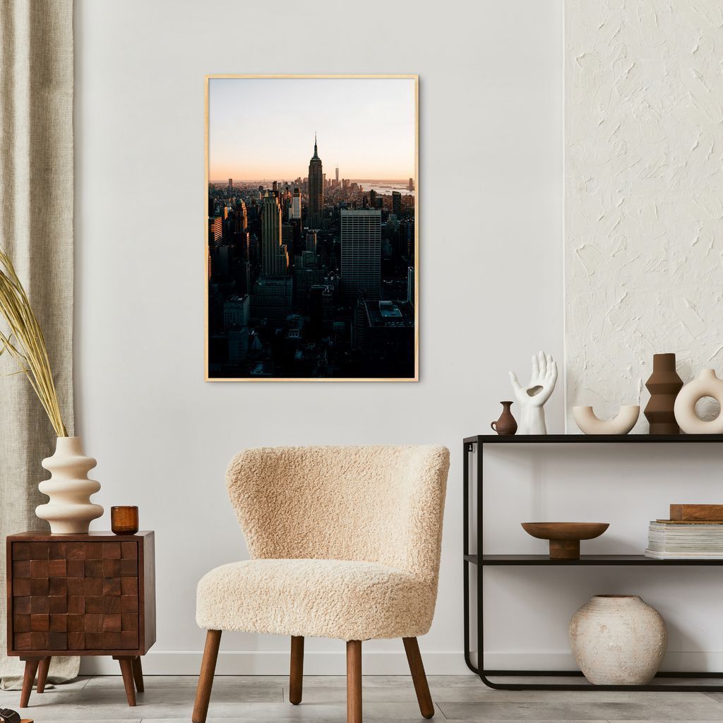 Quadro Visão Aérea Prédios New York 43x30 Filete Marfim