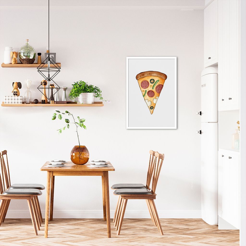 Quadro White Chalk Fatia de Pizza 60x43 Caixa Branco