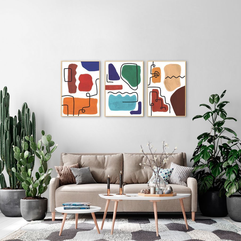 Quadros Contemporâneos Cores 184x86 3-86x60 Filete Marfim