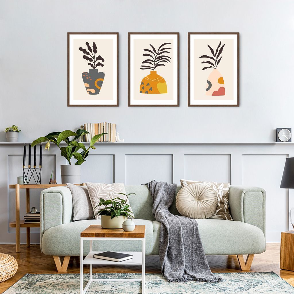 Quadros Vasos Boho Colors 133x60 3-60x43 Caixa Marrom