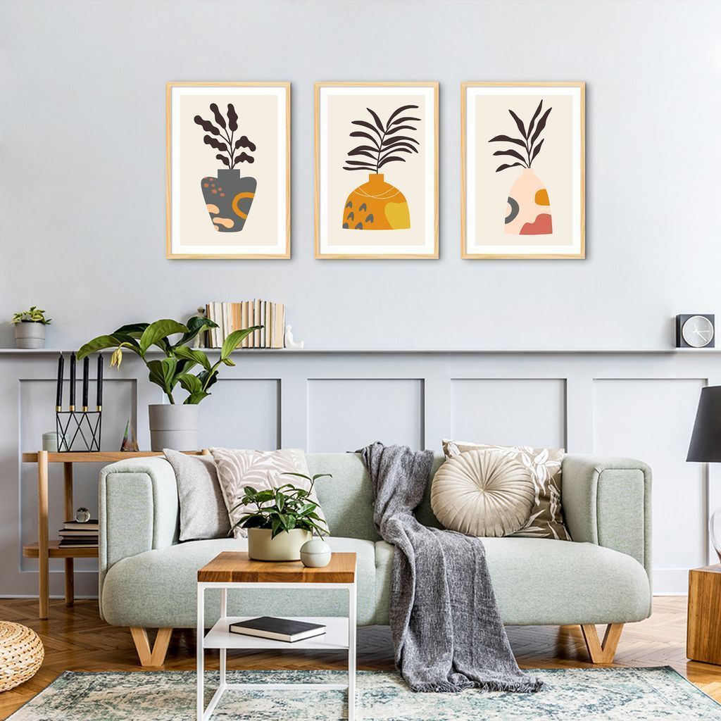 Quadros Vasos Boho Colors 133x60 3-60x43 Filete Marfim