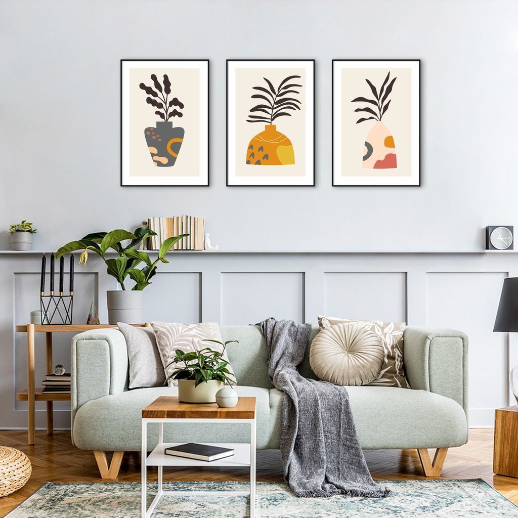 Quadros Vasos Boho Colors 133x60 3-60x43 Filete Preto