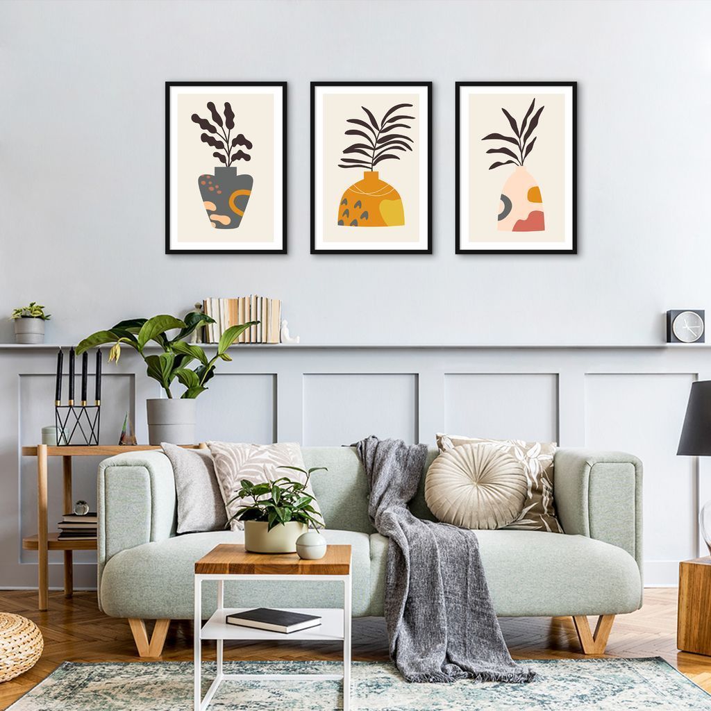 Quadros Vasos Boho Colors 184x86 3-86x60 Caixa Preto