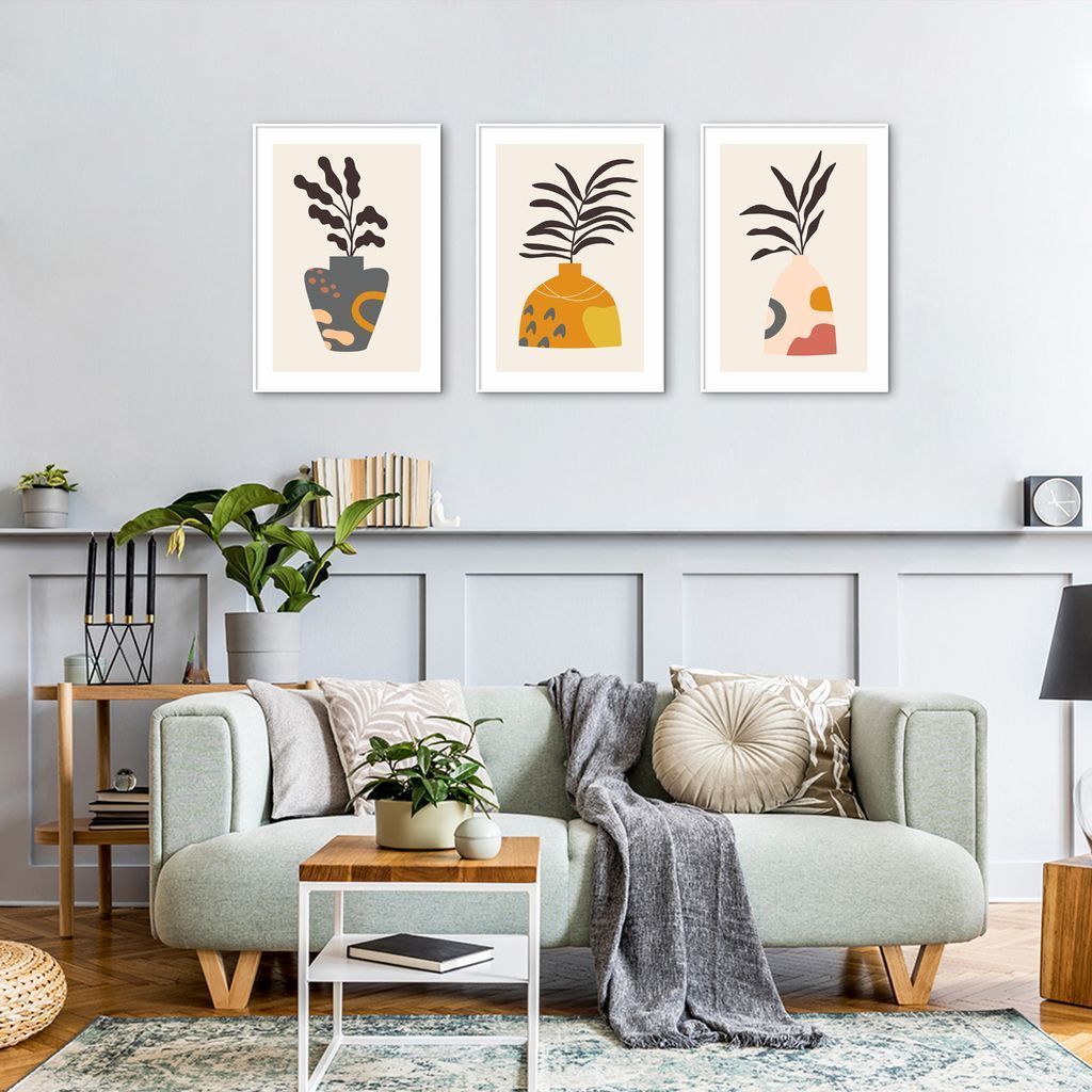 Quadros Vasos Boho Colors 184x86 3-86x60 Filete Branco