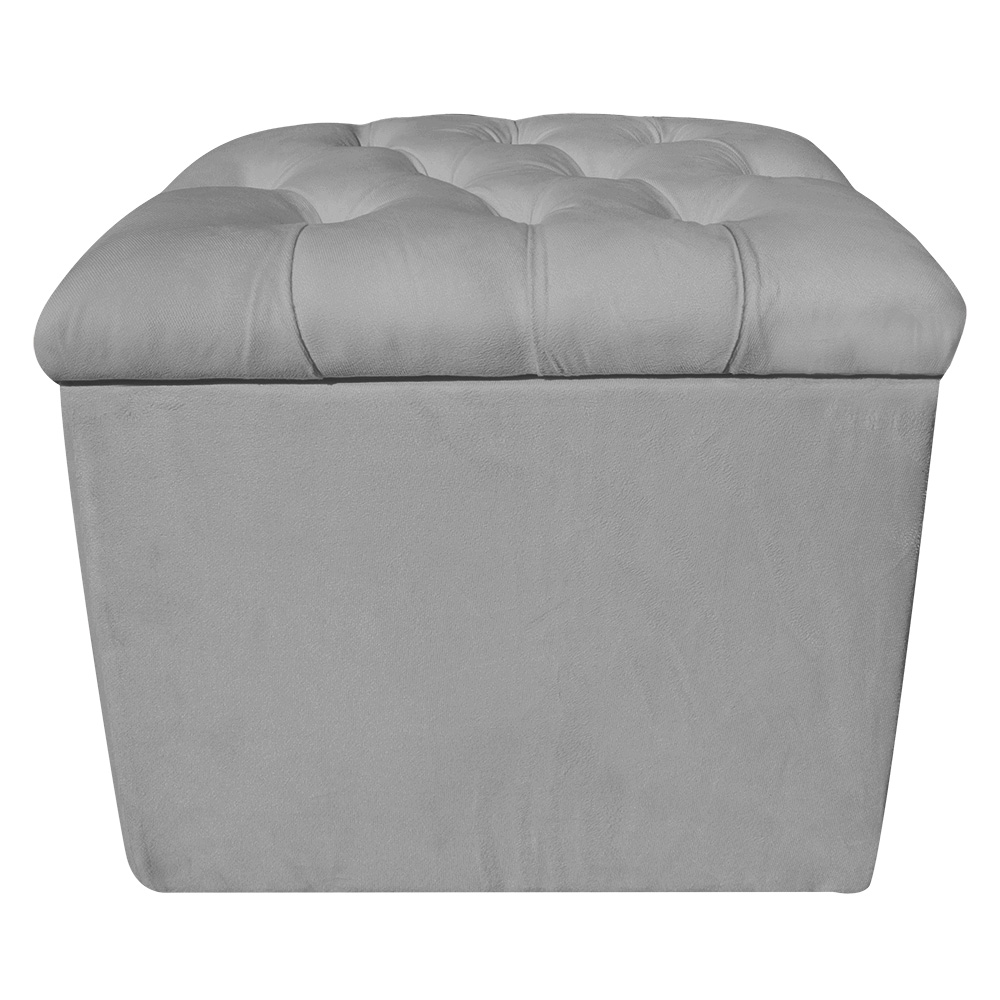 Puff Baú Capitonê Quadrado Suede Cinza - D'Rossi