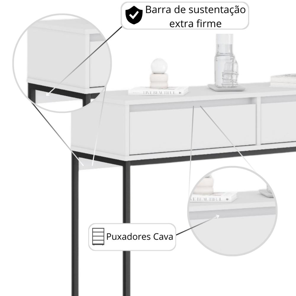 Aparador Buffet Rio 2 Gavetas Para Sala 90 cm Branco