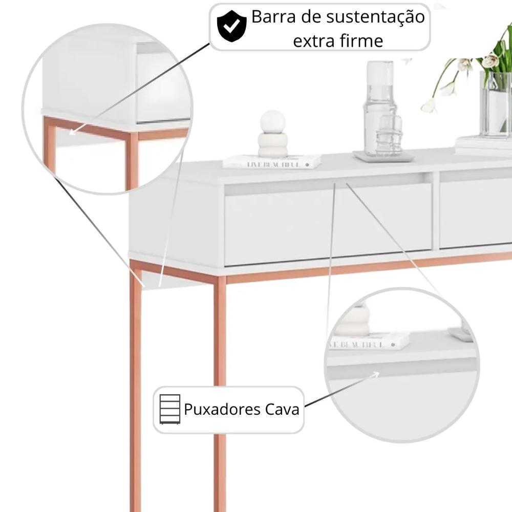 Aparador Buffet Rio 2 Gavetas Para Sala 90 cm Branco Cobre