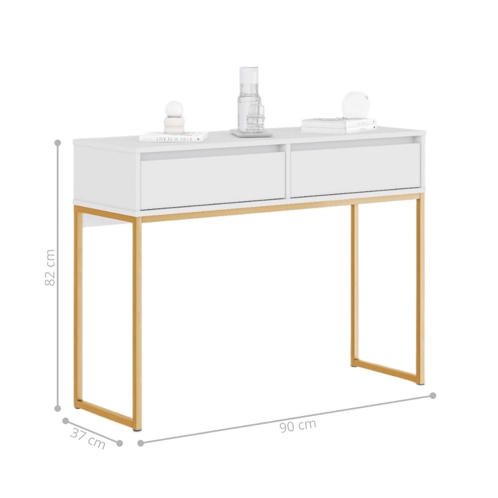 Aparador Buffet Rio 2 Gavetas Para Sala 90 cm Branco Dourado
