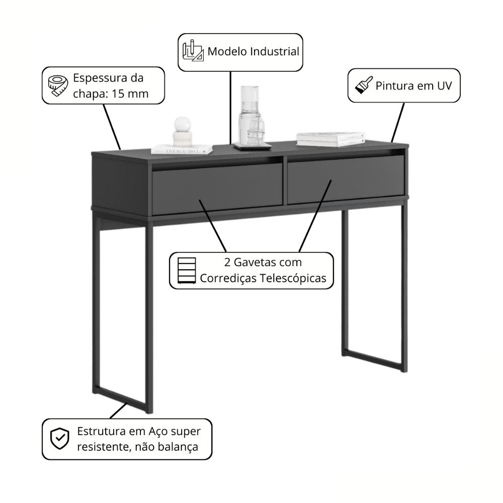 Aparador Buffet Rio 2 Gavetas Para Sala 90 cm Preto  