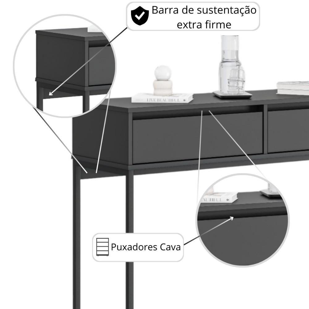 Aparador Buffet Rio 2 Gavetas Para Sala 90 cm Preto  