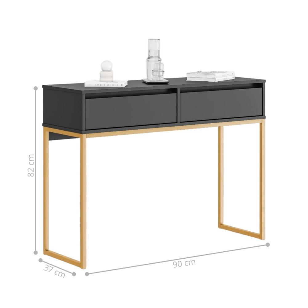 Aparador Buffet Rio 2 Gavetas Para Sala 90 cm Preto Dourado