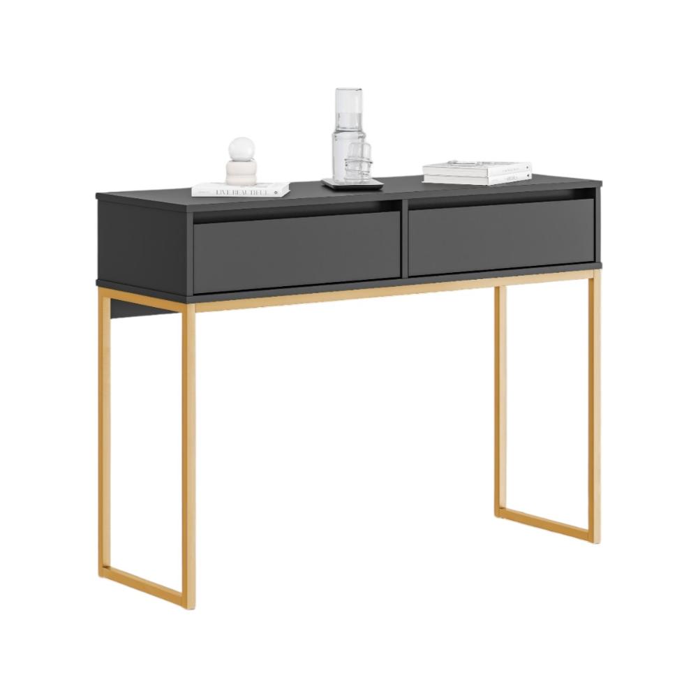 Aparador Buffet Rio 2 Gavetas Para Sala 90 cm Preto Dourado