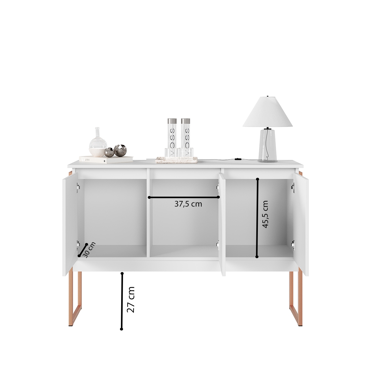 Aparador Buffet para Sala Industrial Oslo Branco Cobre