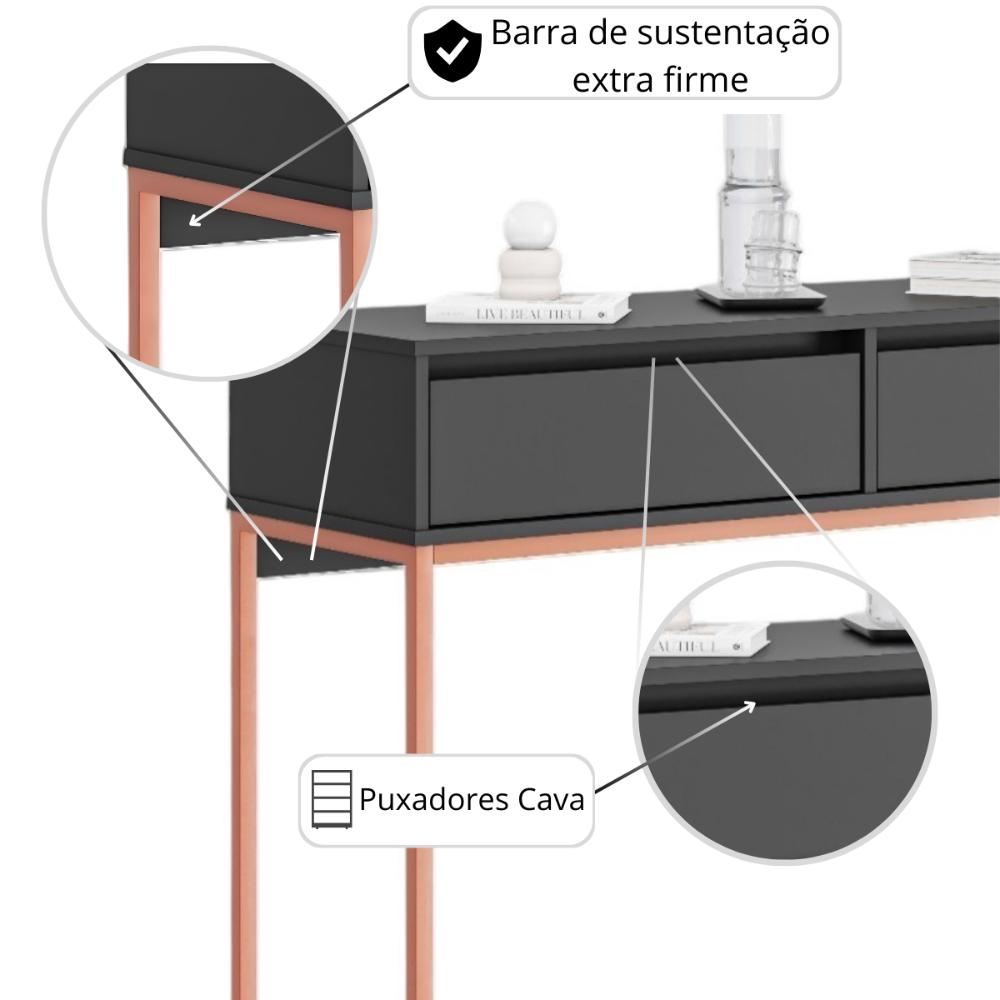 Aparador Metalic pés em Metal Estilo Industrial Sala Estar Preto Cobre