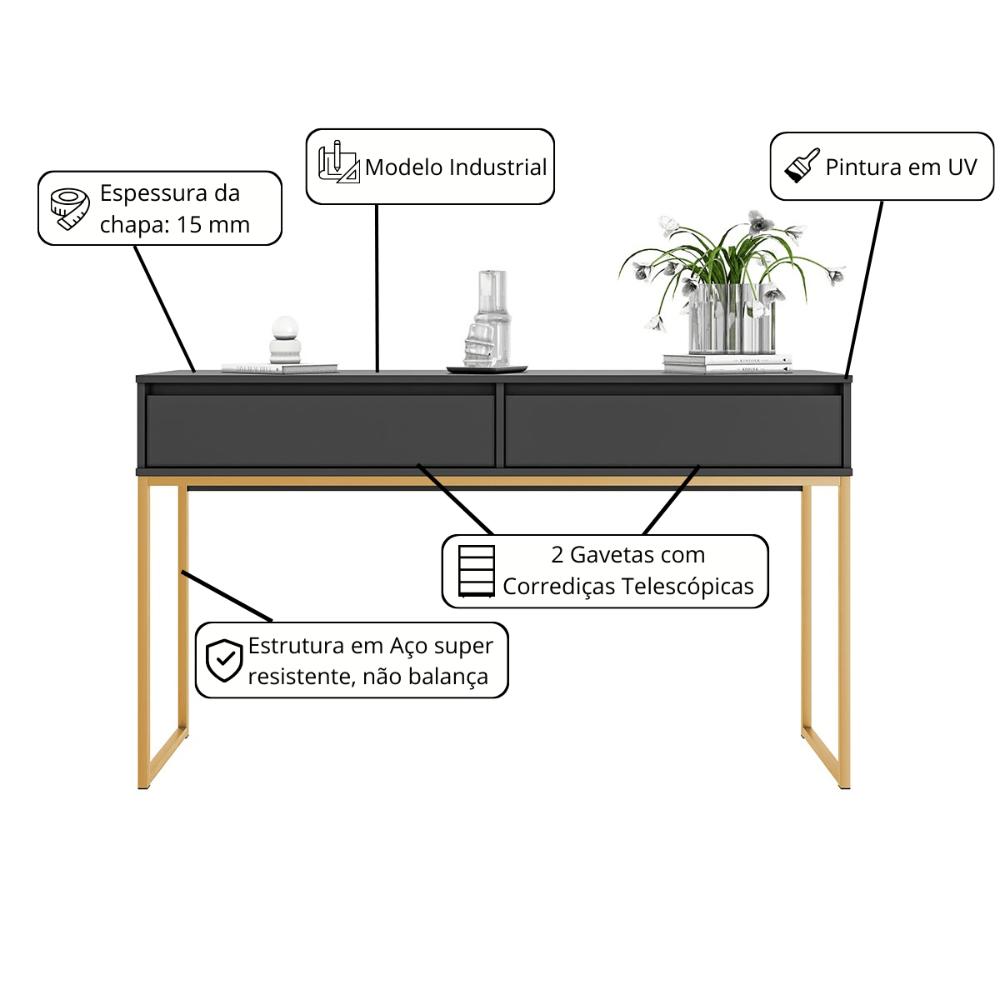 Aparador Metalic pés em Metal Estilo Industrial Sala Estar Preto Dourado