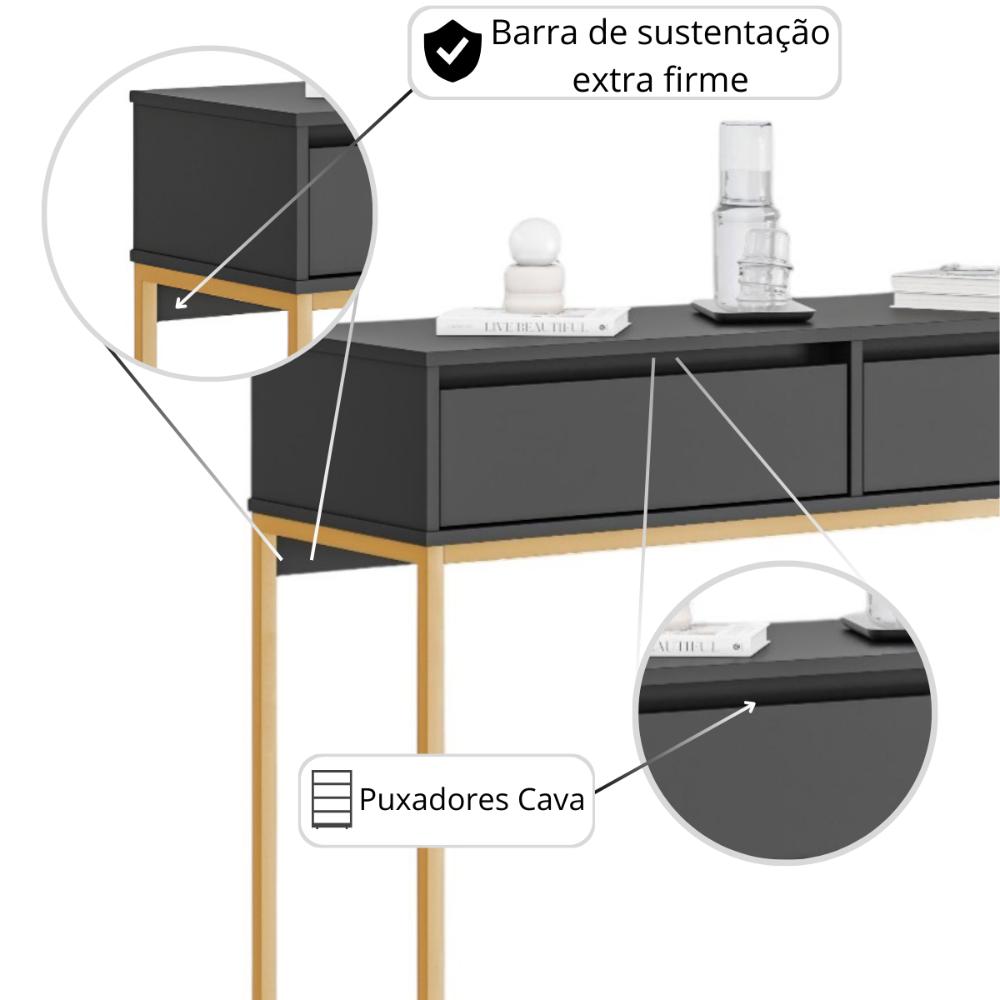 Aparador Metalic pés em Metal Estilo Industrial Sala Estar Preto Dourado
