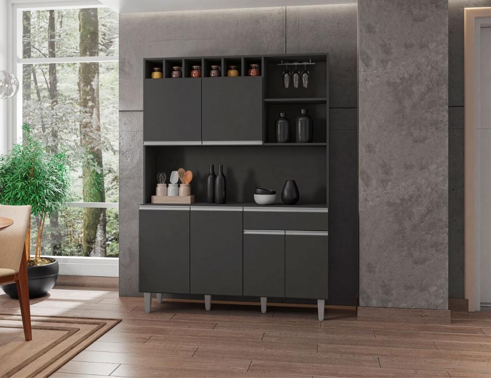 Armário Cozinha Completo Robin 6 Portas - Cinza