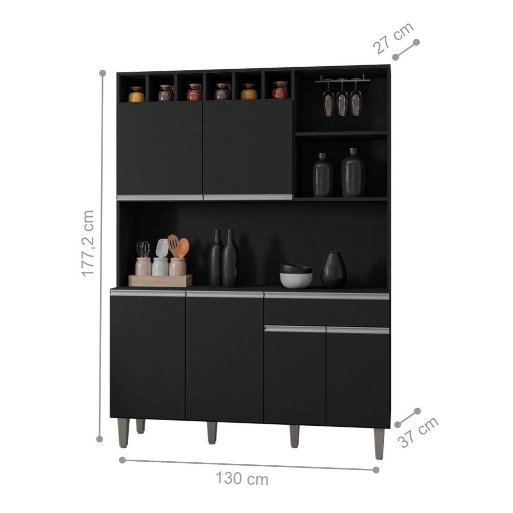 Armário Cozinha Completo Robin 6 Portas - Preto
