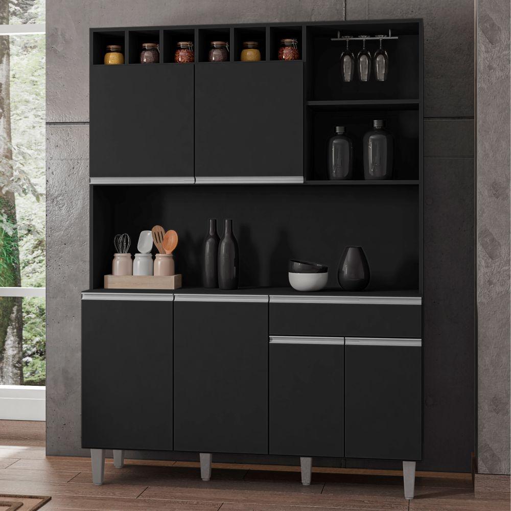 Armário Cozinha Completo Robin 6 Portas - Preto