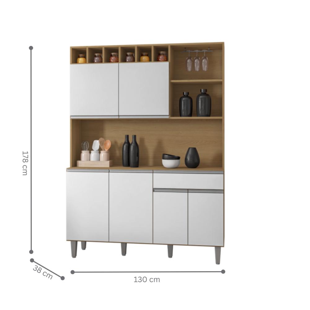 Armário Cozinha Completo Robin amendoa branco 6 Portas   