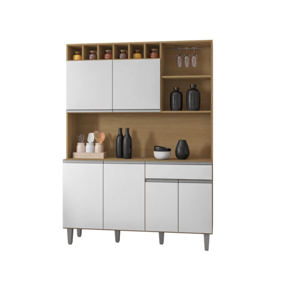 Armário Cozinha Completo Robin amendoa branco 6 Portas   
