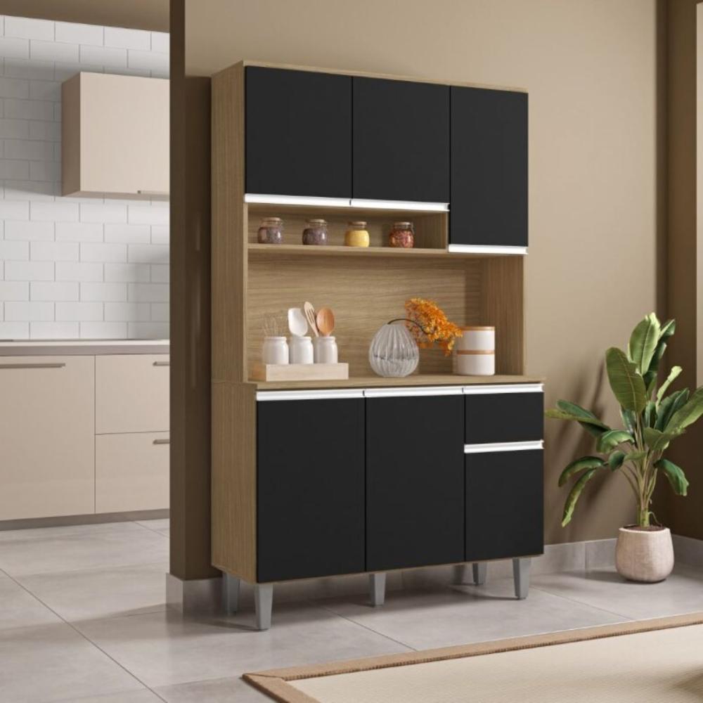 Armário Cozinha Millan amendoa preto 6 Portas  