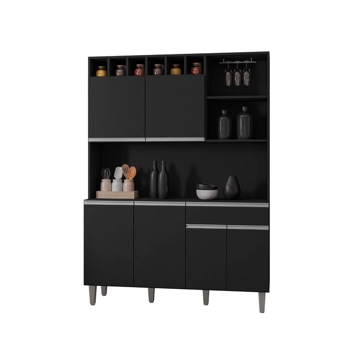 Armário de Cozinha 6 Portas 2 Gavetas Barcelona Preto