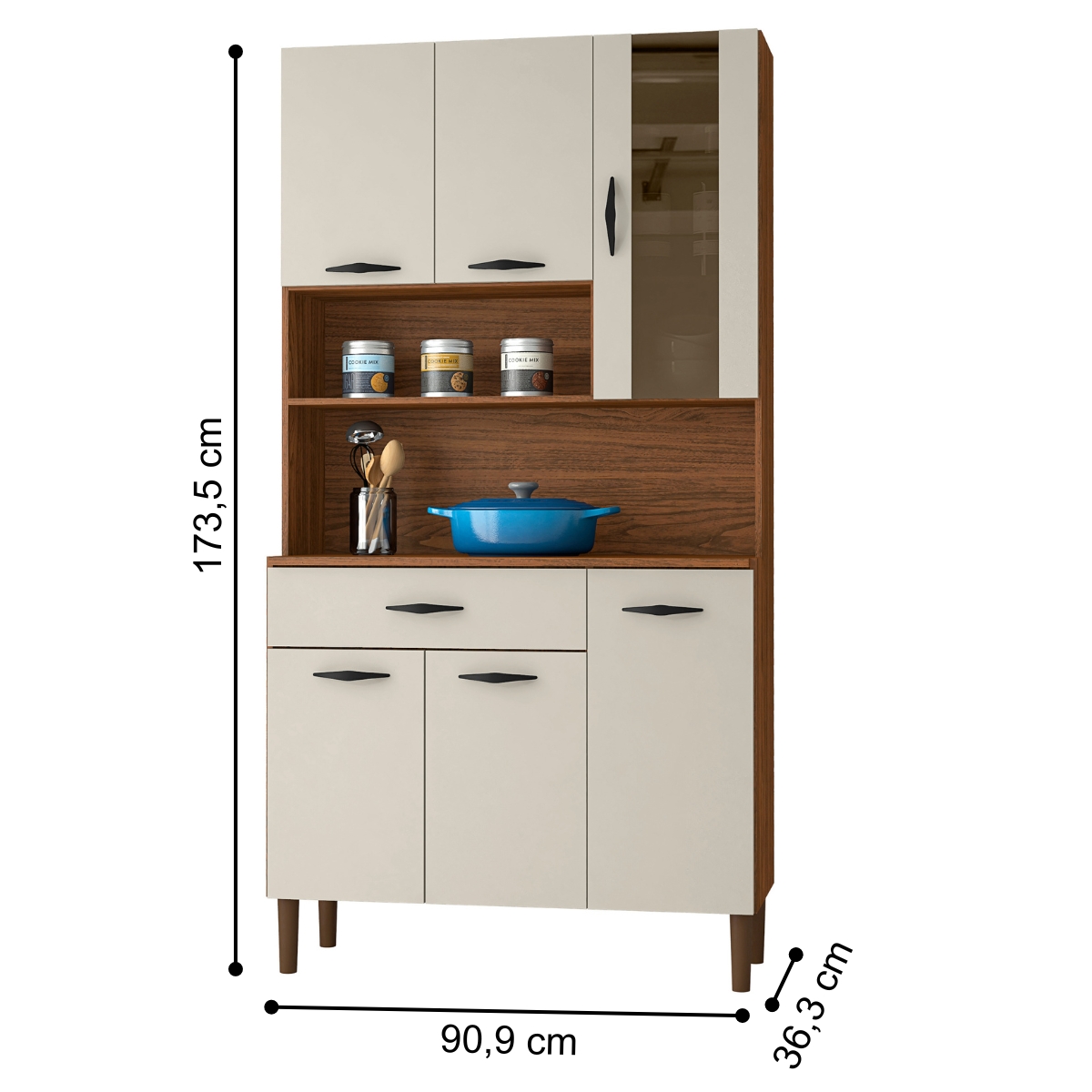Armário de Cozinha com 1 Gaveta Milão Nogueira Off White