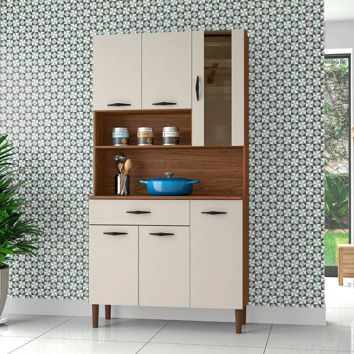 Armário de Cozinha com 1 Gaveta Milão Nogueira Off White