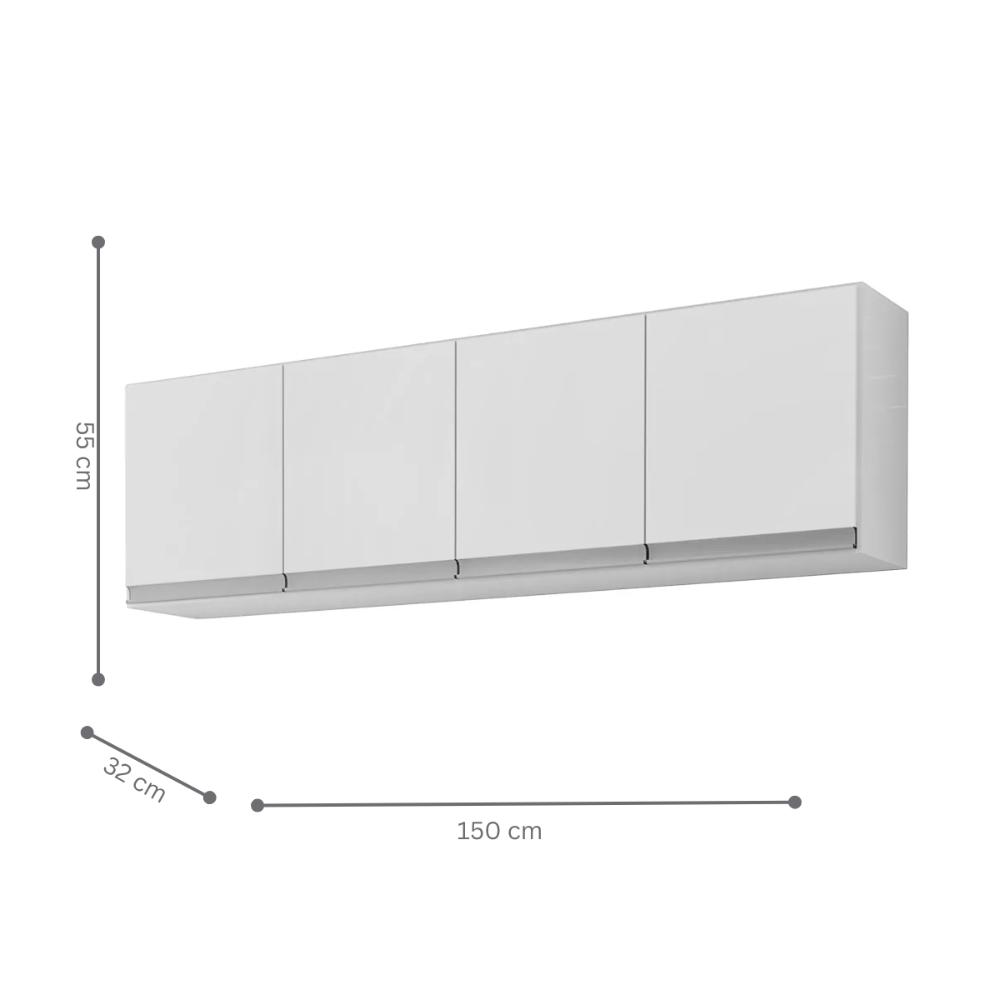 Armario Aereo California 4pts 1,50m  branco  
