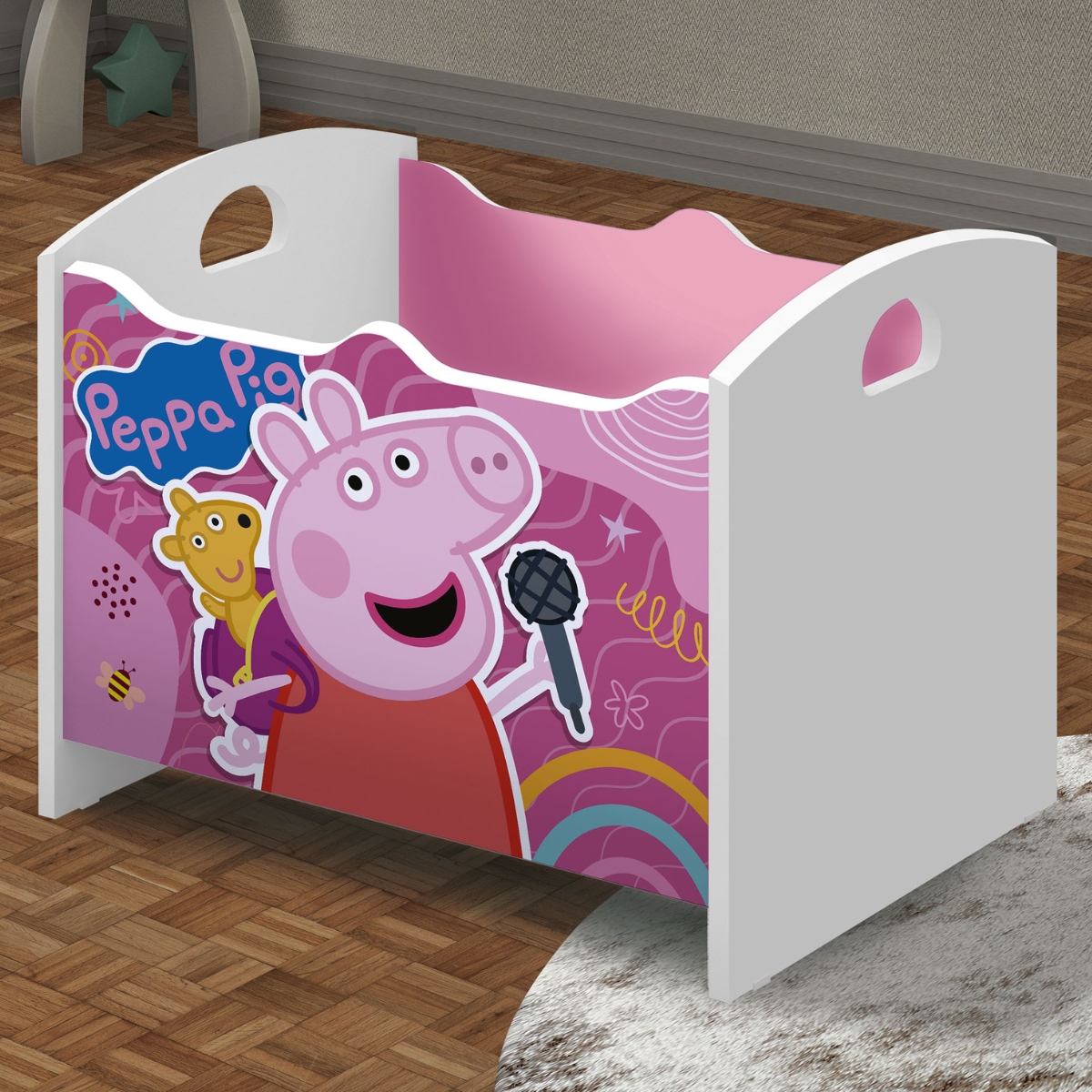 Baú Organizador Infantil Adamantina  Rosa Branco